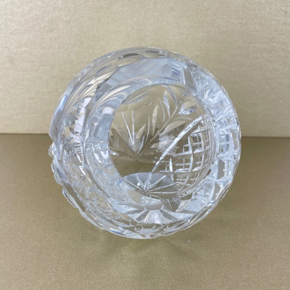 Vintage Cut Glass Crystal Round Orb Ashtray Etched Rose Flower - Picture 1 of 5
